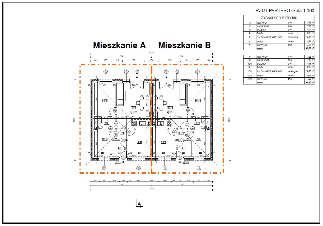 Zestawienie lokali — 60,3 m2 (poglądowe)